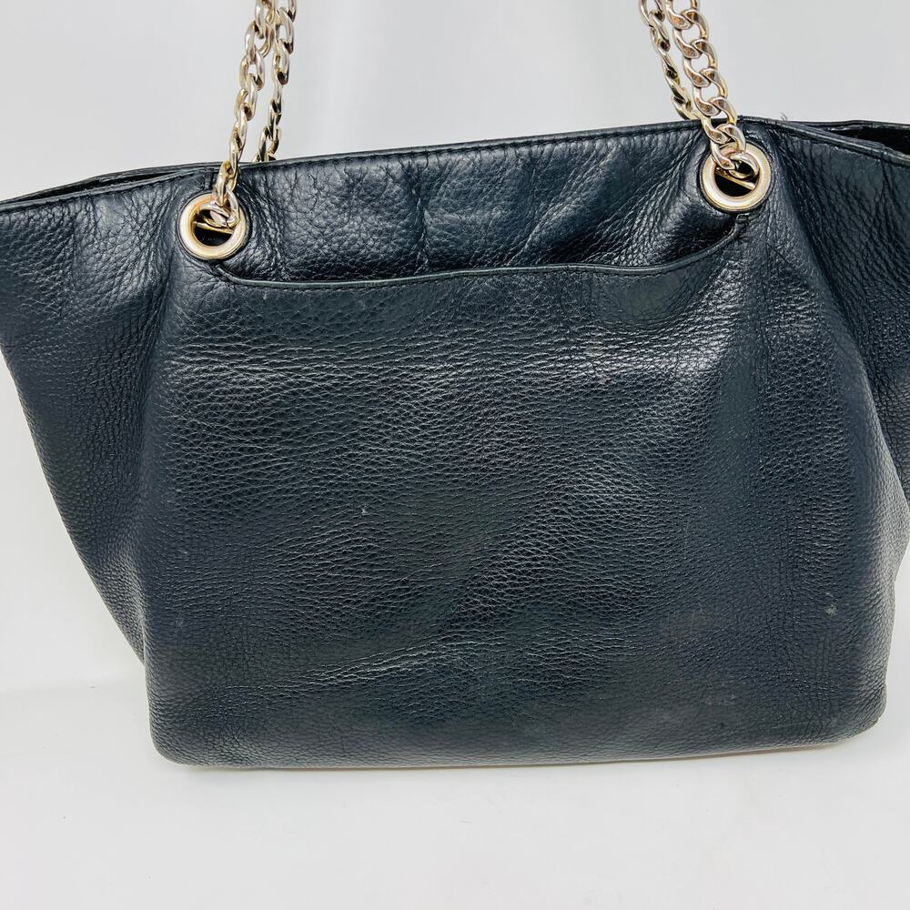 Michael Kors Soft Pebble Leather Shoulder Bag Tote Zip Top Black Gold - Picture 2 of 5
